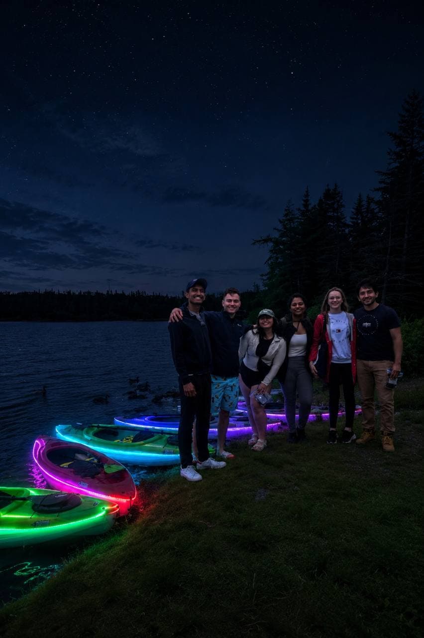 Paradise Paddles group and illuminated private event photo.
